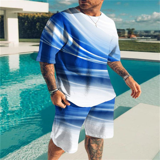 3D Digital Printing Men's Short Sleeve Beach Pants Set