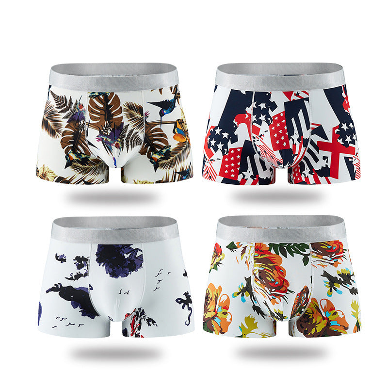 Men's Underwear Breathable Four-corner Ice Silk Printed Boxer Briefs