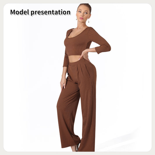 Women's Simple Solid Color Top and Pants Set