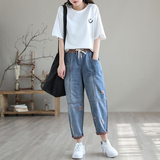 Women's Summer Fashion Ripped Ninth-Length Jeans