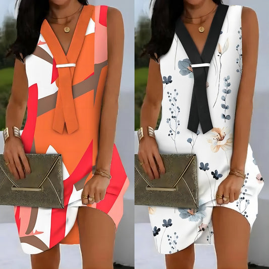 Women's Digital Print Sleeveless V-neck Loose Casual Dress